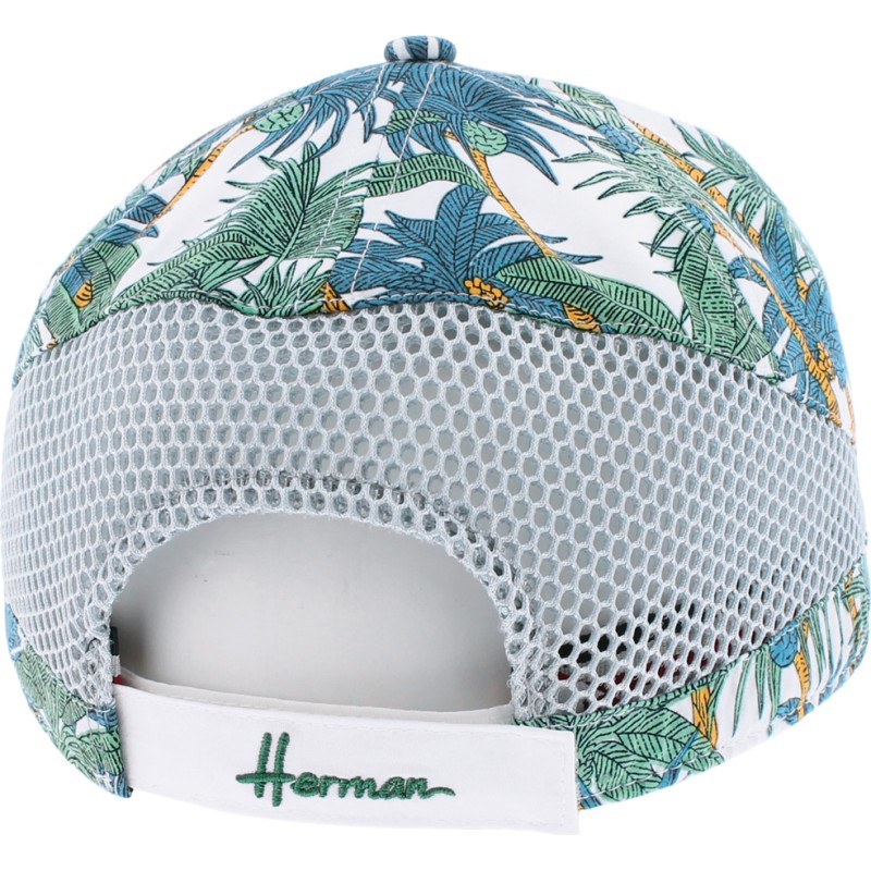 Trucker cap with palm tree motif and plain mesh