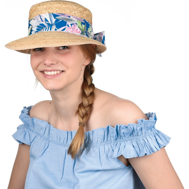 Raffia straw cap with scarf
