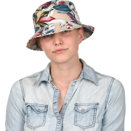 Bucket in cotton with vegetal printed pattern