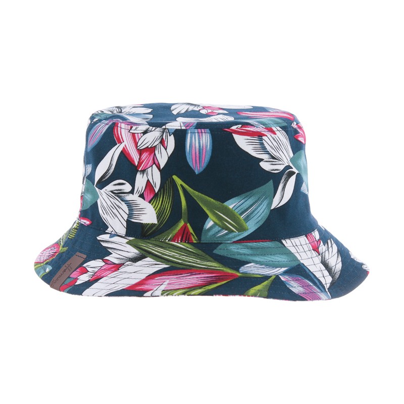 Bucket in cotton with vegetal printed pattern