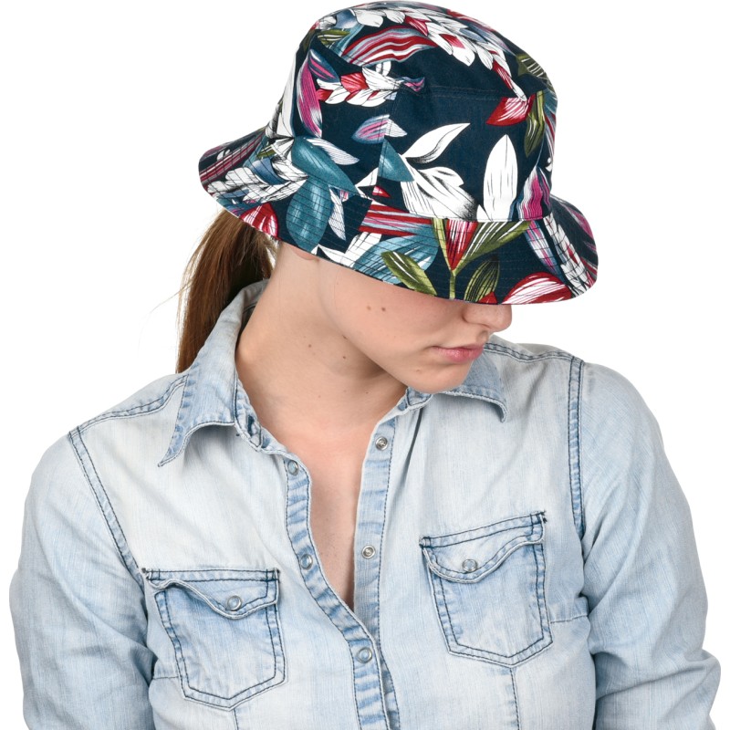 Bucket in cotton with vegetal printed pattern