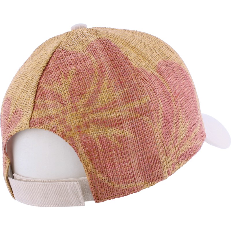 Baseball cap, cotton visor and raffia straw shell, with printed patter