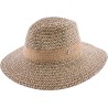 Large brim heather  hat with natural straw trim and internal drawstrin