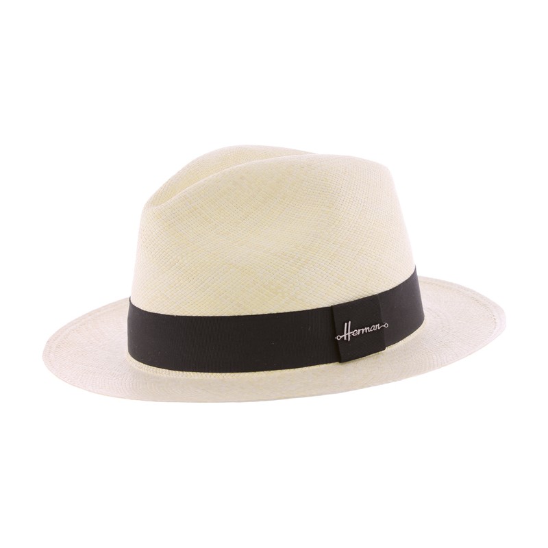 Panama grand bord uni avec gros grain noir