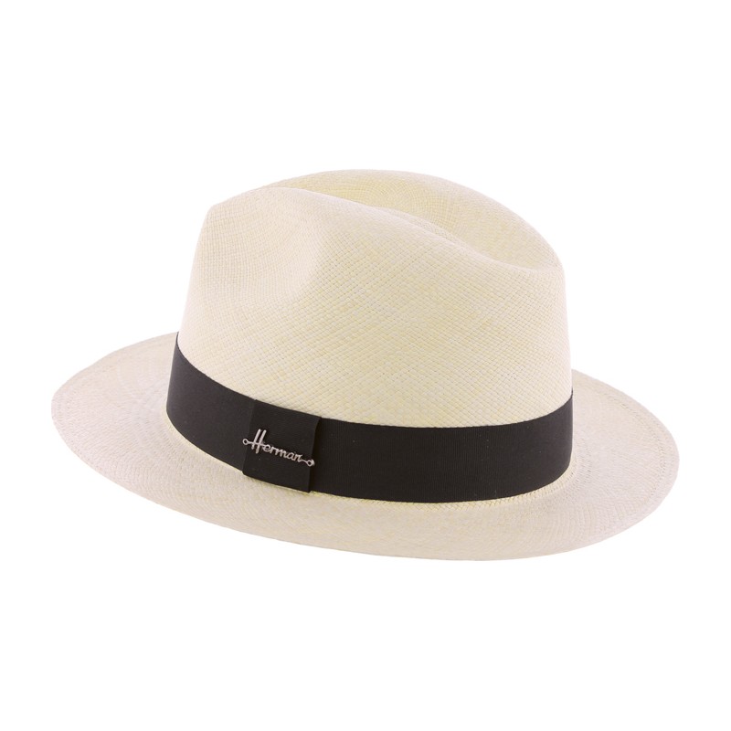 Chapeau "Panama" grand bord uni avec son gros grain noi