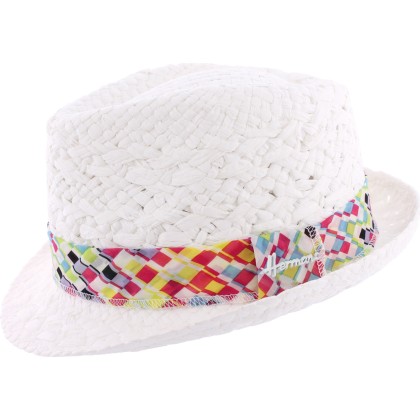 Chapeau petit bord en paille papier lala décoration foulard