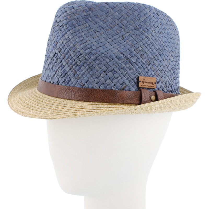 raffia straw bicolour small brim hat