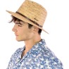 Large brim hat in raffia with straw and plain fabric braid and with le