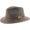 Small brim hat in plain waterproof cotton with metal eyelets