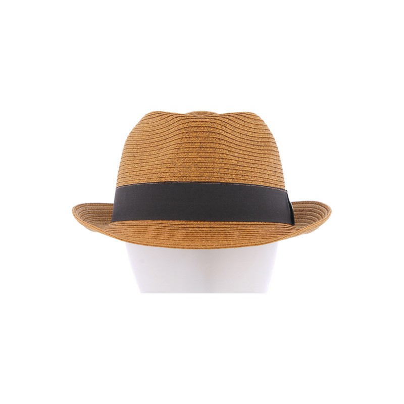 Chapeau paille papier chiné + gros grain uni