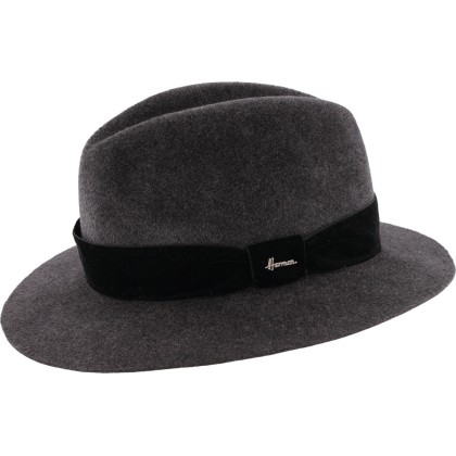 Chapeau en feutre de laine uni avec ceinture en velours lisse