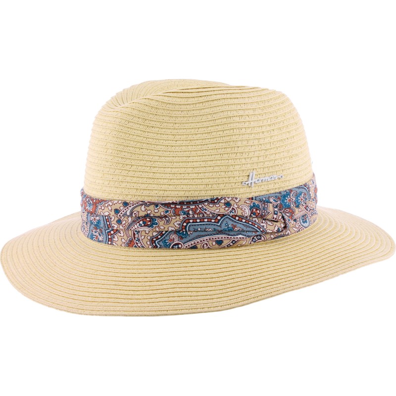 wide trim straw hat with scarf