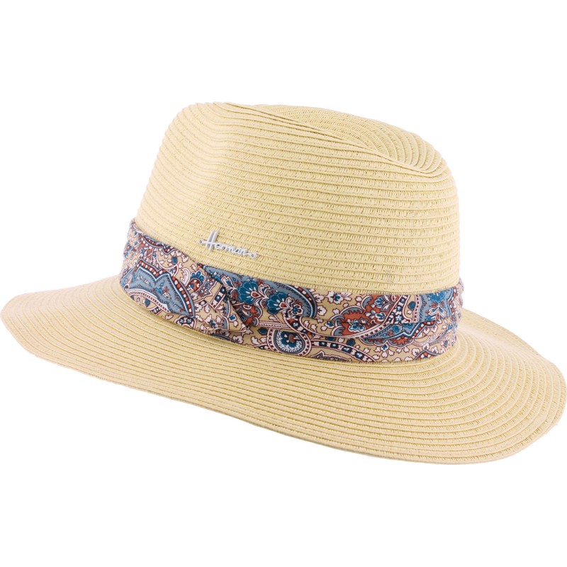 wide trim straw hat with scarf