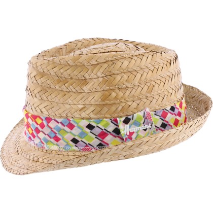 Chapeau petit bord en tournesol avec décoration foulard