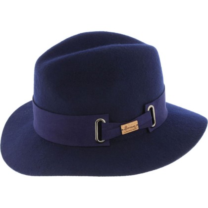 Chapeau laine mérinos petit bord avec ceinture en cuir