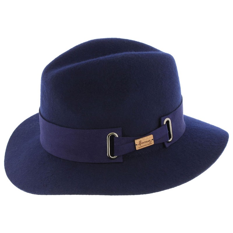 Chapeau laine mérinos petit bord avec ceinture en cuir