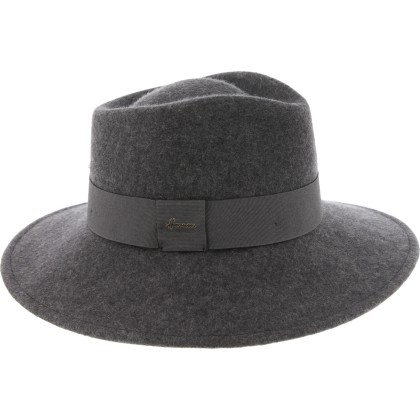 Chapeau grand bord droit en feutre de laine uni avec ruban