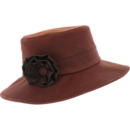 Chapeau coton huilé wax imperméable uni avec fleur
