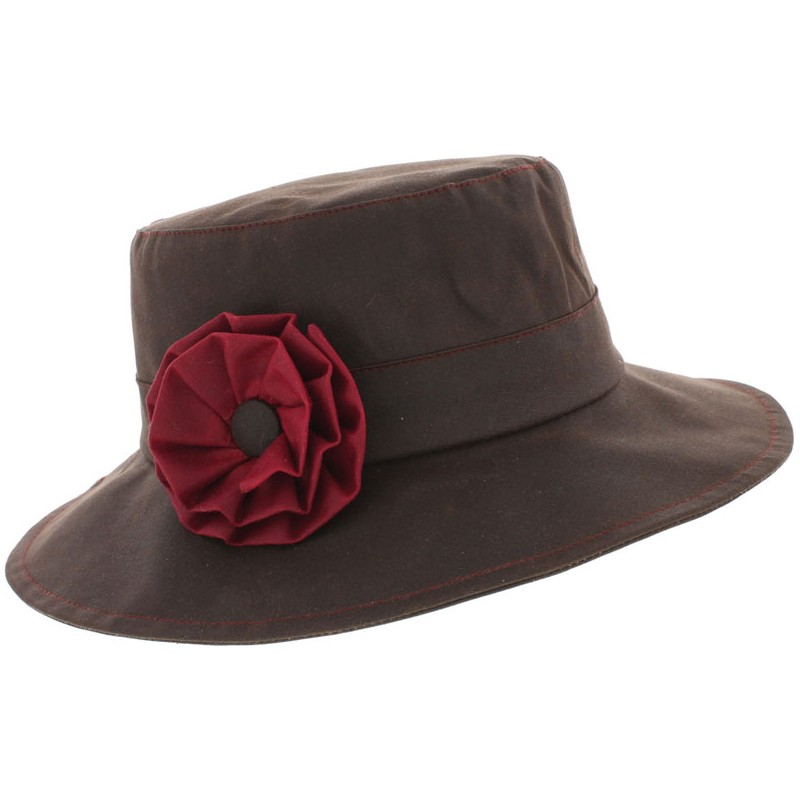 Chapeau coton huilé wax imperméable uni avec fleur