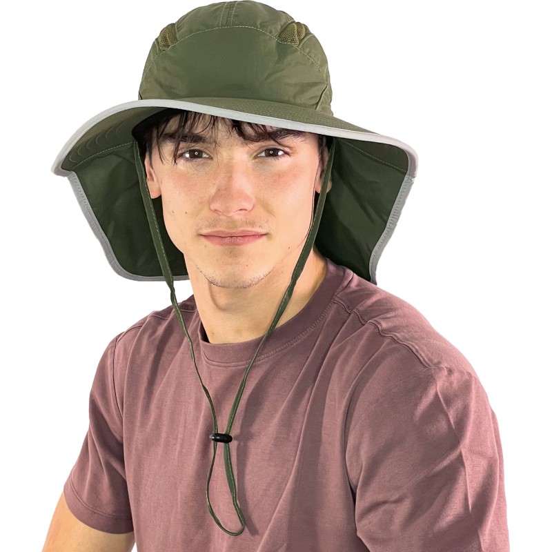 Chapeau sport, large bord pour protéger la nuque  avec jugulaire, UPF5