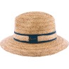 Large brim hat in raffia with straw and plain fabric braid and with le