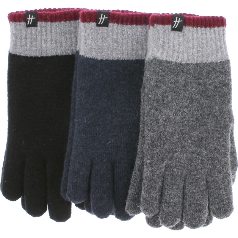 Men's tricolor knit gloves lined with teddy plush