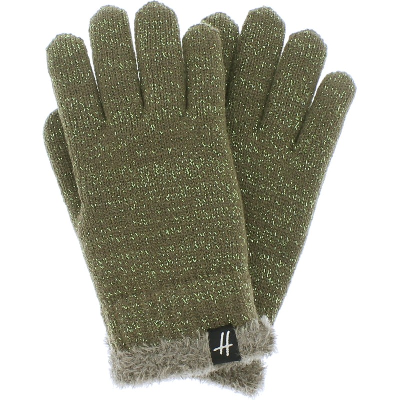 Children's gloves in plain knit with lurex wrist and teddy lining