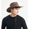 Large leather brim hat, with chin strap