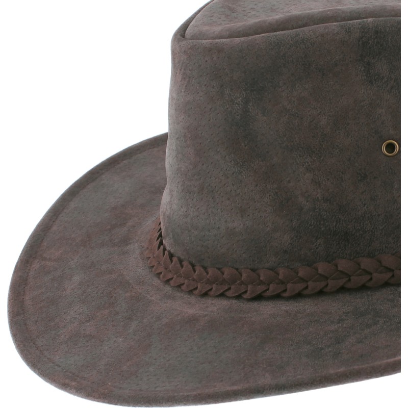 Large leather brim hat, with chin strap