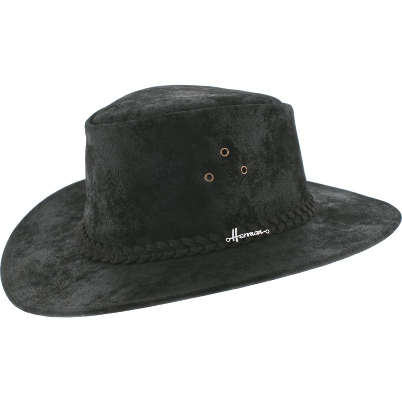 Large leather brim hat, with chin strap