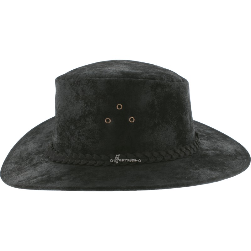 Large leather brim hat, with chin strap