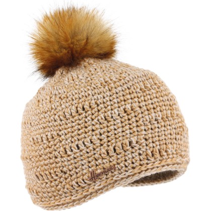 Mixed colors beanie with fake fur pom pom