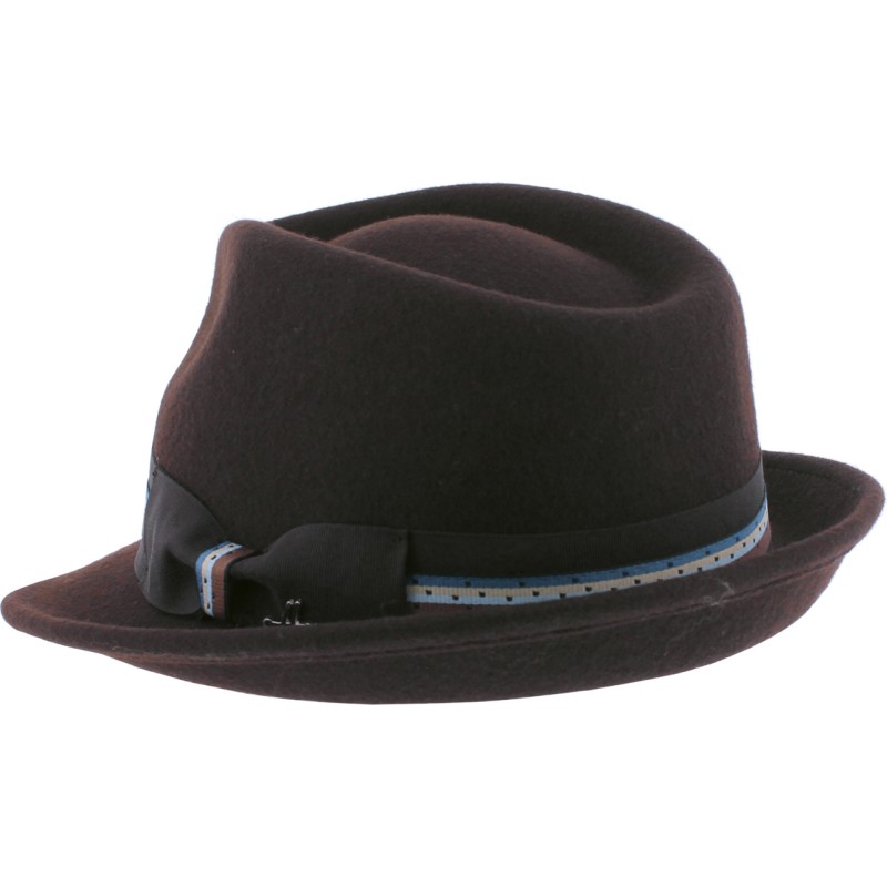 Small brim felt hat with grosgrain decoration and bow, with interior d