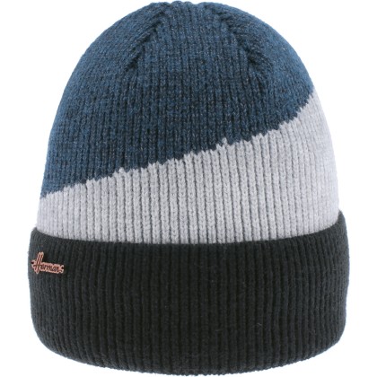 Adult cuffed beanie, tricolor decor, with interior plush