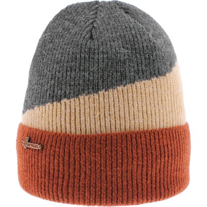 Adult cuffed beanie, tricolor decor, with interior plush