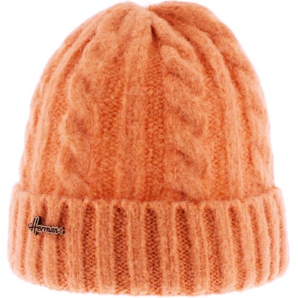 bonnet herman adulte, automne hiver, en maille torsadée avec revers, coloris orange