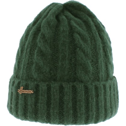 bonnet herman adulte, automne hiver, en maille torsadée avec revers, coloris vert fonce