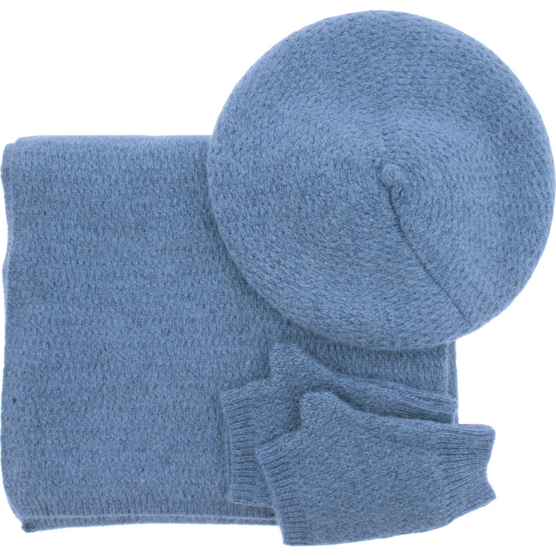 Plain set, with LUREX thread, consisting of a beret, mittens and a sca