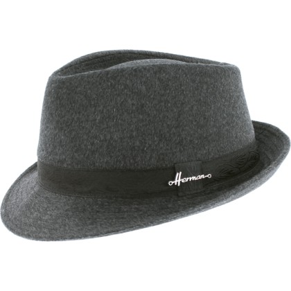 Small brim hat in wool felt, raised brim at the back