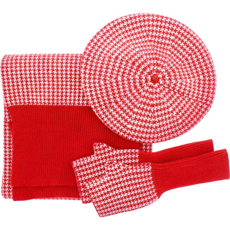 Houndstooth pattern set, with LUREX thread, consisting of a beret, lon