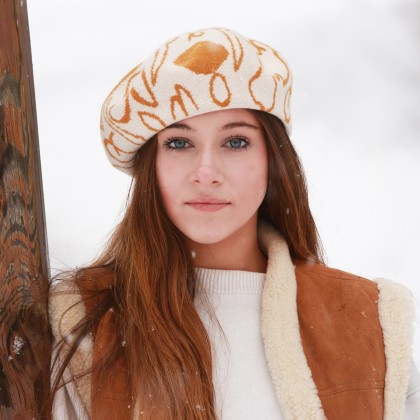 Women's patterned beret, with interior drawstring