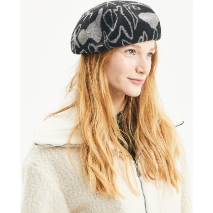 Women's patterned beret, with interior drawstring