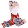 Set consisting of a pompom hat, a pair of tactile gloves and a scarf (