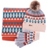 Set consisting of a pompom hat, a pair of tactile gloves and a scarf (