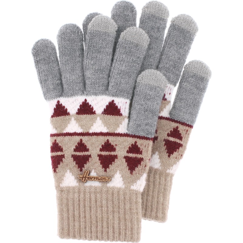 Set consisting of a pompom hat, a pair of tactile gloves and a scarf (