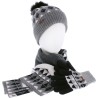 Set consisting of a pompom hat, a pair of tactile gloves and a scarf (