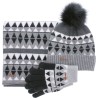 Set consisting of a pompom hat, a pair of tactile gloves and a scarf (