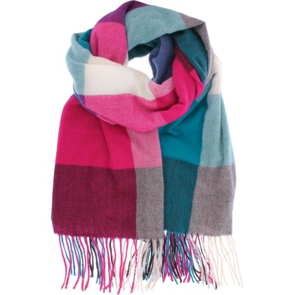 Large fringed scarf, with large check pattern, 190 x 68 cm