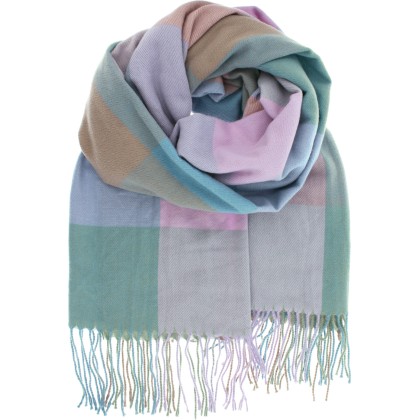 Large fringed scarf, with large check pattern, 190 x 68 cm