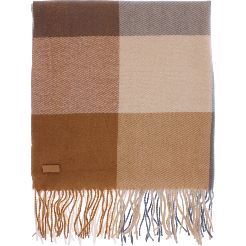 Large fringed scarf, with large check pattern, 190 x 68 cm